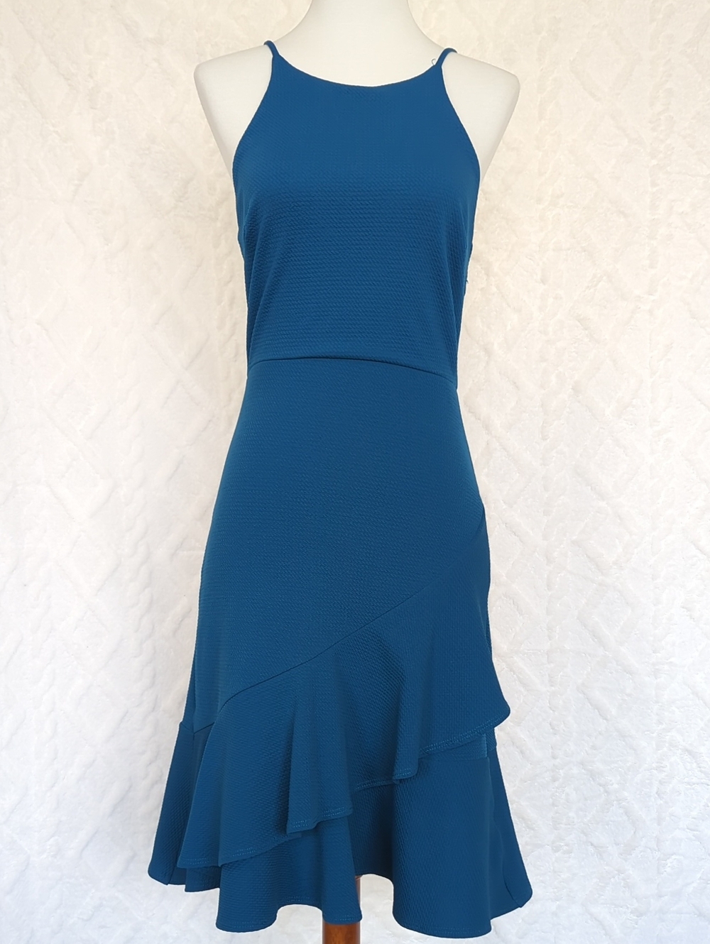 Sleeveless Teal Blue Ruffle Hem Dress